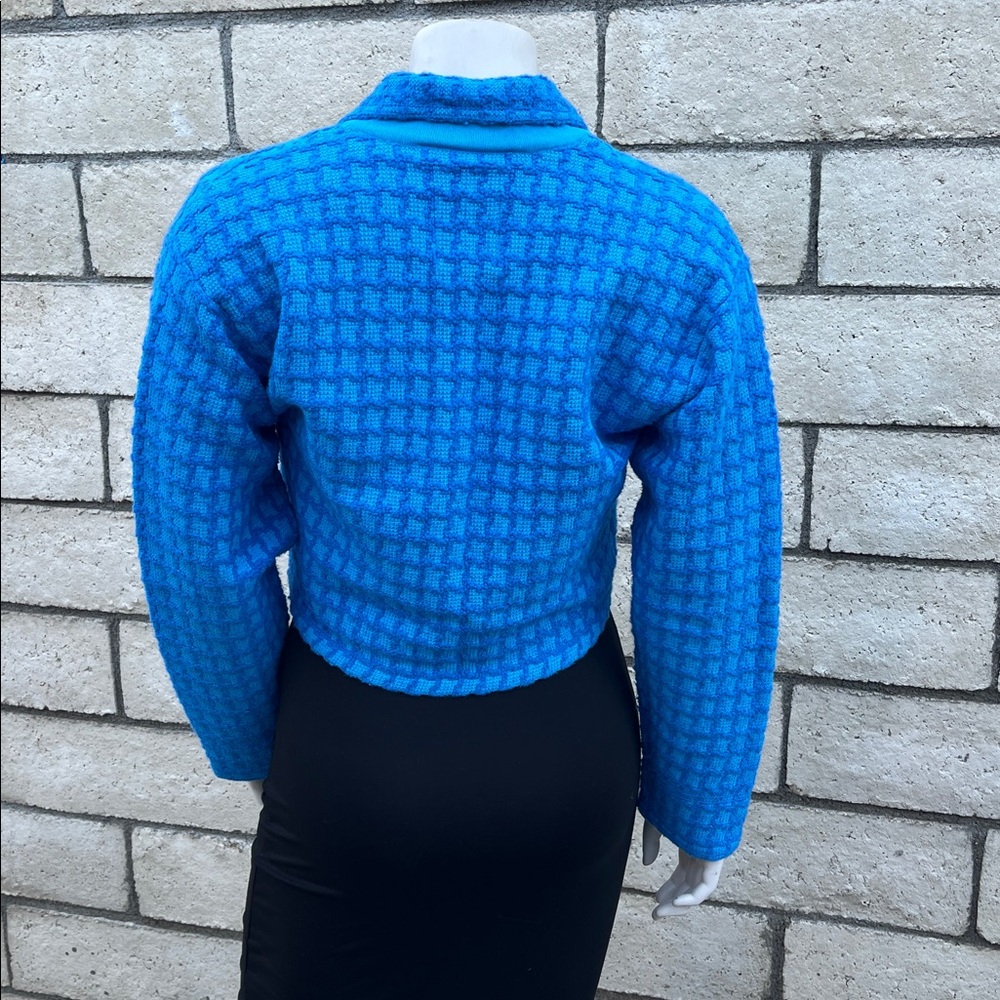 Sandro cropped blue houndstooth tweed jacket - Picture 5 of 9